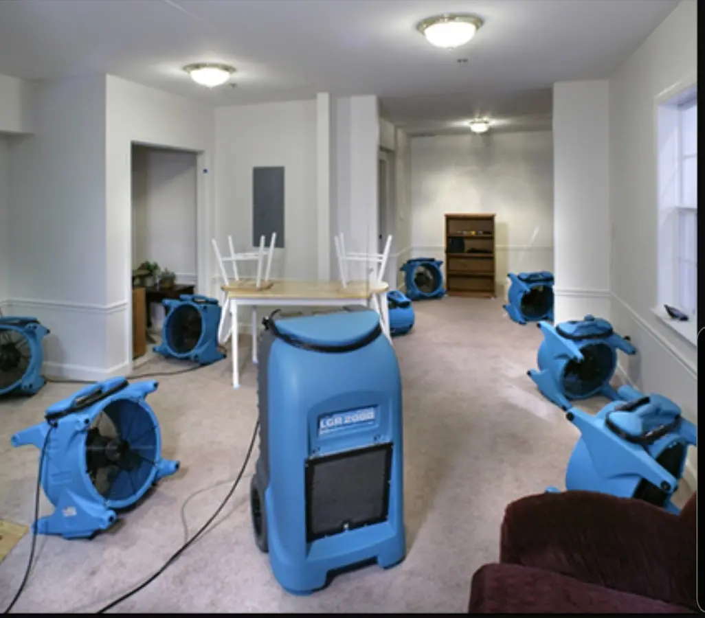 Air movers and dehumidifier setup for Water Damage Restoration in Hockinson