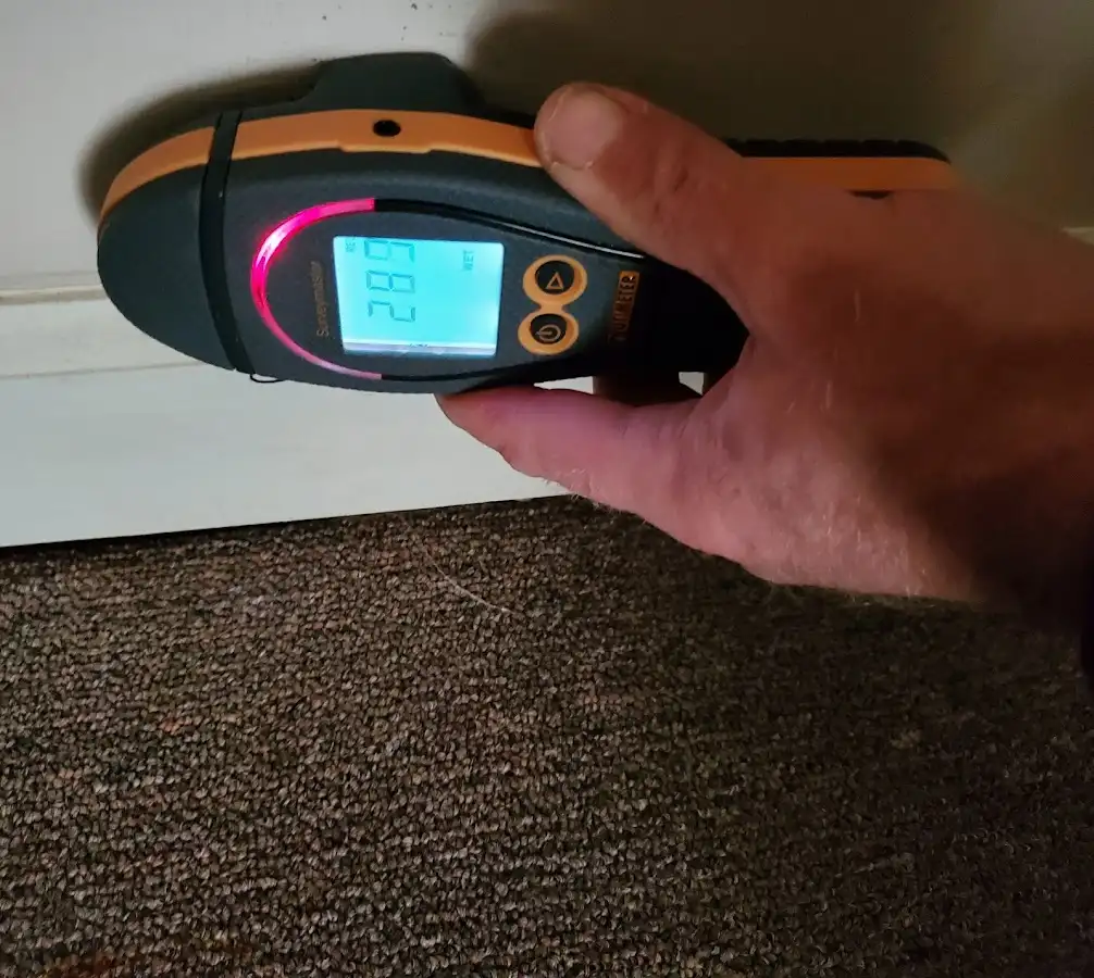 Moisture detection at baseboard during Burst Pipe Cleanup in Hockinson